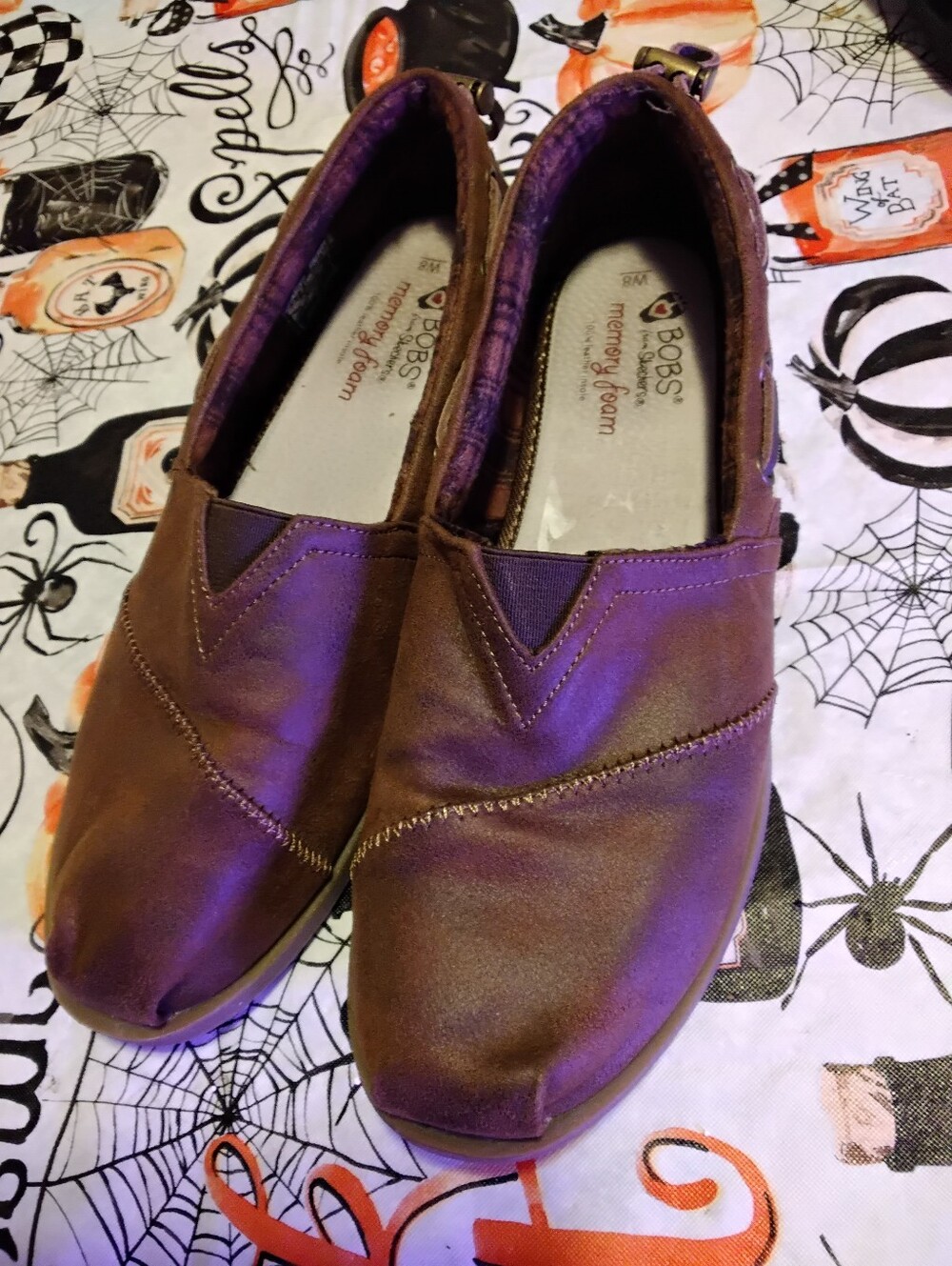 BOBS Skechers Women's size 8 Brown Memory Foam Slip-On Loafer leather Shoes